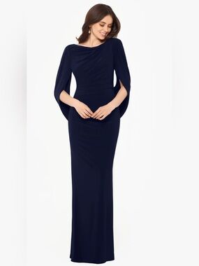 NWT Betsy & Adam Navy Draped Gown Dress Size 10 | $199 Retail